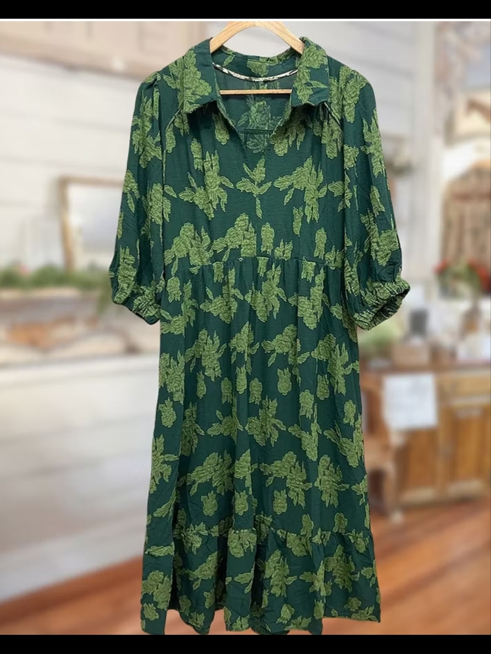 Green Floral Tiered Women's Dress